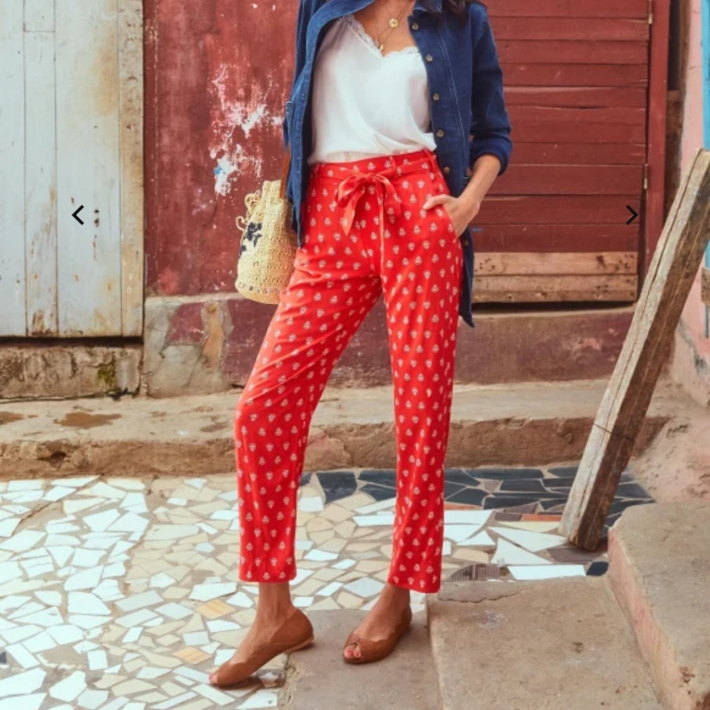 Sezane Eddy Red Ecru Trouser Pants